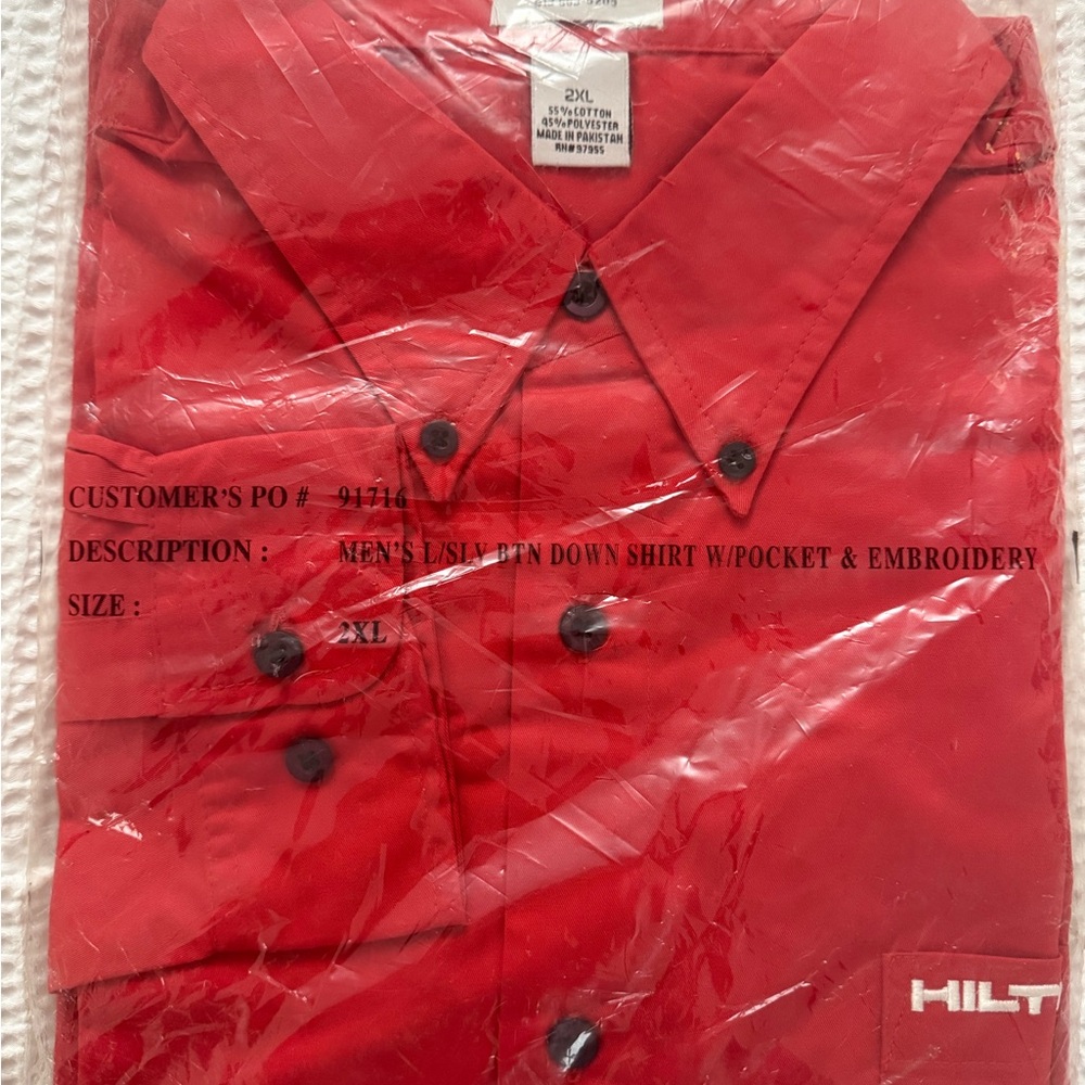 Hilti Long Sleeve Red Dress Shirt for Men- Brand New with Tags - Picture 4 of 4